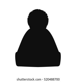 Winter hat silhouette. Top black hat isolated on white. Vector illustration eps10