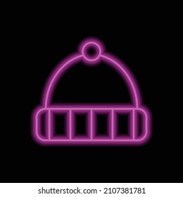 Winter hat simple icon. Flat desing. Purple neon on black background.ai