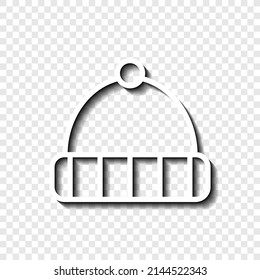 Winter hat simple icon. Flat desing. White with shadow on transparent grid.ai
