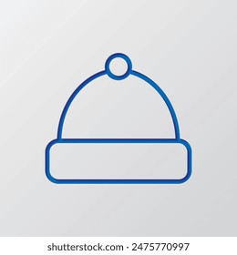 Winter hat simple icon vector. Flat design. Paper cut design. Cutted blue symbol with shadow. Gray background.ai