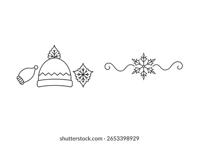 Winter hat and snowflake ornament decorative