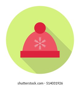 Winter hat with snowflake vector flat icon.