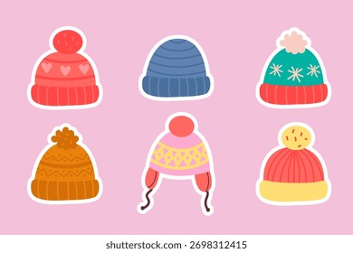Paquete de pegatinas de sombrero de invierno con diseños festivos de punto acogedores