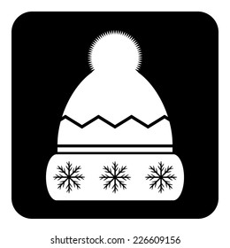 Winter hat symbol button on white background. Vector illustration.