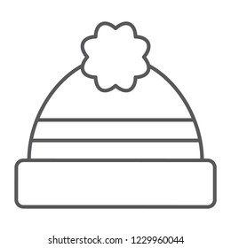 Winter hat thin line icon, clothing and warm, cap sign, vector graphics, a linear pattern on a white background, eps 10.