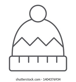 Winter hat thin line icon, clothes and accessory, warm cap sign, vector graphics, a linear pattern on a white background, eps 10.