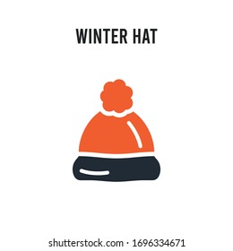 Winter hat vector icon on white background. Red and black colored Winter hat icon. Simple element illustration sign symbol EPS