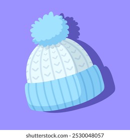 Sombrero de invierno Ilustración vectorial. Un sombrero de invierno acogedor con un pom-pom en estilo de dibujos animados. Ideal para diseños de Clima frío y proyectos infantiles de moda invernal.