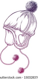 Winter hat. Vector illustration. Drawing ink.