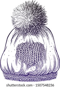  Winter hat. Vector illustration. Line drawing