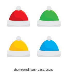 Winter hat vector illustration with simple flat design isolated on white background and 4 different color 