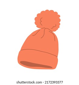 Winter hat for a woman and child. Seasonal warm hat. Beauty and fashion. Modern stylish clothes and wardrobe. Flat vector illustration isolated on white background