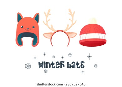 Winter hats, accessories horns, fox shaped hats, children's 