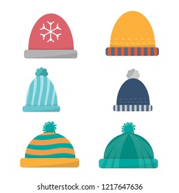 Winter hats collection.Vector illustration.