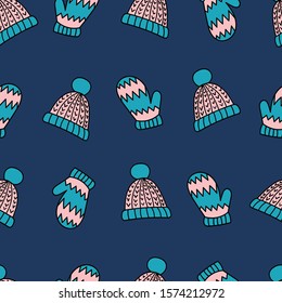 Winter hats and gloves seamless repeat pattern for wallpaper,wrapping paper,fabric,textile,home decor.
