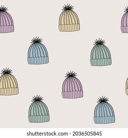 Winter hats seamless repeat pattern vector