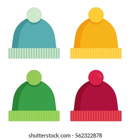 Winter hats set isolated flat vector