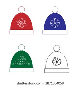 Winter hats vector icon set in colour