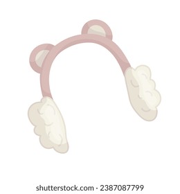 Winter headband with fur ears and pom-poms. Vector graphics.