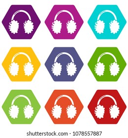 Winter headphones icons 9 set coloful isolated on white for web