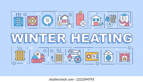 Winter Heating Concepts Blue Banner. Prepare Home For Fall Weather. Infographics With Editable Icons On Color Background. Isolated Typography. Vector Illustration With Text. Arial-Black Font Used