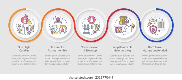 Winter heating safety tips loop infographic template. Fire protection. Data visualization with 5 steps. Timeline info chart. Workflow layout with line icons. Myriad Pro-Regular font used