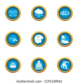 Winter helmet icons set. Flat set of 9 winter helmet vector icons for web isolated on white background