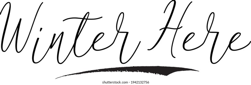 Winter Here Calligraphy Text on White Background