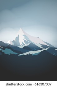 Winter  High Mountains - Vector Illustration