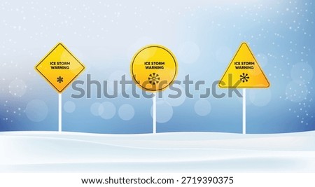 Winter highway warning signs alerting drivers of dangerous snow and ice storms