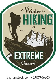 Winter Hiking, Extreme Outdoors,Logo Vector Hiker or Climber illustration