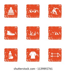 Winter hill icons set. Grunge set of 9 winter hill vector icons for web isolated on white background
