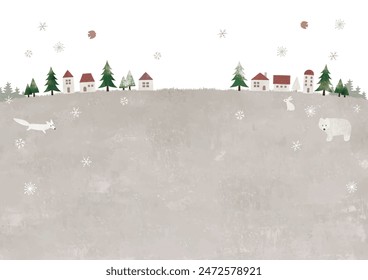 Winter hill landscape with animals