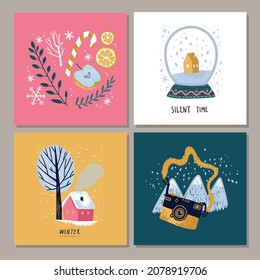 Winter holday cards. Christmas and New Year decorations with hand lettering.