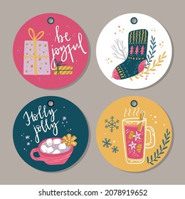 Winter holday cards and gift tags. Christmas and New Year decorations with hand lettering.