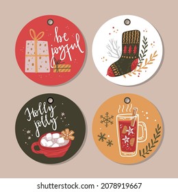 Winter holday cards and gift tags. Christmas and New Year decorations with hand lettering.