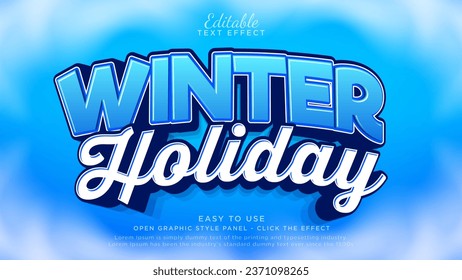 Winter holiday 3d text effect. Editable text effect for winter season banner or poster