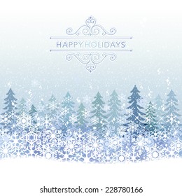 Winter Holiday background with blue snow scenery.File contains clipping mask,Gradient, Transparency, Gradient mesh.