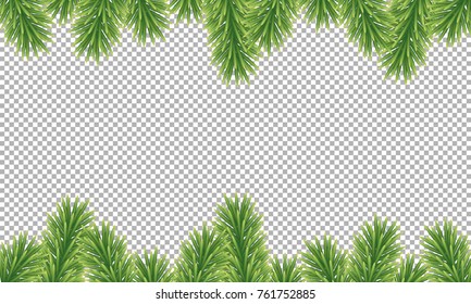 Winter holiday background. Border with Christmas tree branches isolated on transparent background. Ð¡an be used for New year cards, banners, headers, party posters.