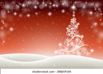 Winter holiday background with Christmas tree and snowflakes