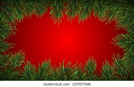 Winter holiday background with fir leaf border. Isolated Christmas Frame with tree branches. Vector Illustration.