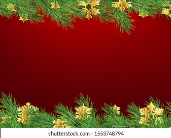 Winter holiday background with firtree frame. Border with Christmas tree branches. Great for New Year posters, cards, headers, banners. EPS 10
