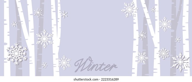 Winter holiday background illustration. Simple snowy forest graphic wallpaper for Winter and winter holiday design. Vector illustration.