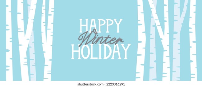 Winter holiday background illustration. Simple snowy forest graphic wallpaper for Winter and winter holiday design. Vector illustration.