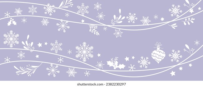 Fondo de vacaciones de invierno. Flakes de nieve y adornos decorativos para Invierno. Ilustración vectorial.