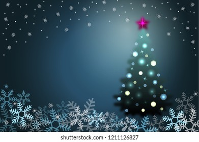 Winter holiday background with snow and fur-tree. Christmas season paper art style vector illustration, postcard, EPS 10