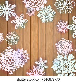 Winter holiday background with snowflakes. Snowflake frame with place for your text or image. Vector illustration for your graphic design.
