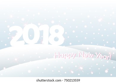 Winter holiday background with text 2018 New Year and Christmas Snowdrifts, falling snowflakes frosty landscape Gift wrapping and background for postcards on New Year and Christmas Template Vector