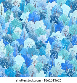 El fondo de las vacaciones de invierno con árboles. Bosque de nieve navideño. El paisaje rural vectorial. Banner brillante para diseño web elegante. Entorno natural de temporada. Ilustración moderna con hermosas plantas.