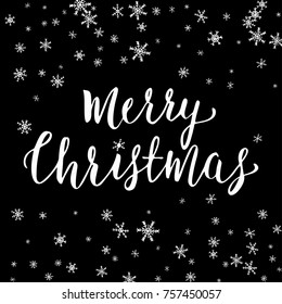 Winter holiday background. Xmas postcard. Merry christmas lettering design set. Snowflake design background.